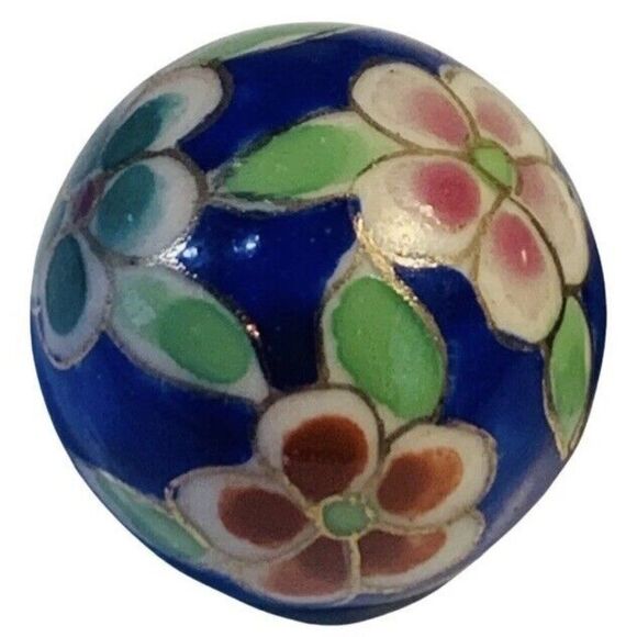 Womens Blue Cloisonné Enamel Flower Porcelain Button Vintage Clip On Earrings 1” - Picture 8 of 9